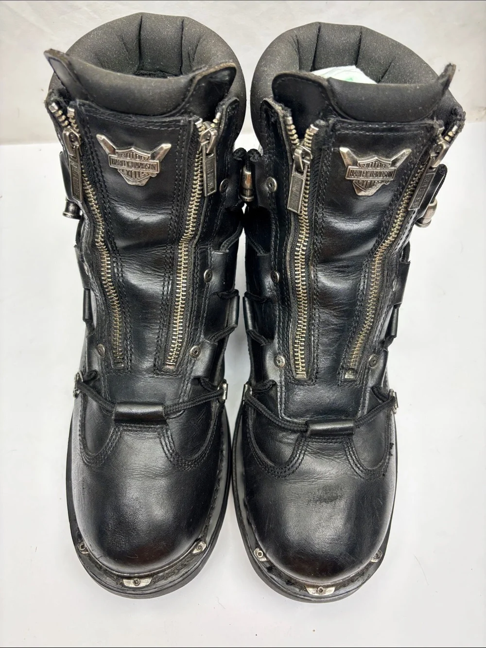 Harley-Davidson Black Leather Moto Zip Lace Boots, SZ 11